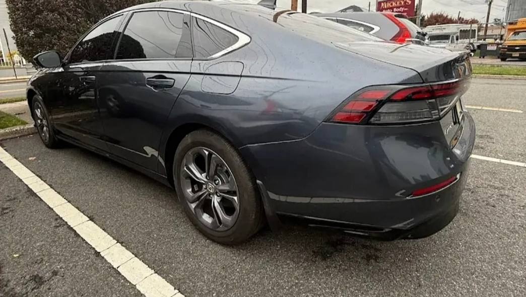 Gray Honda Accord rear quarter panel repaired and refinished at Mickey's Auto Body in Kearny, NJ