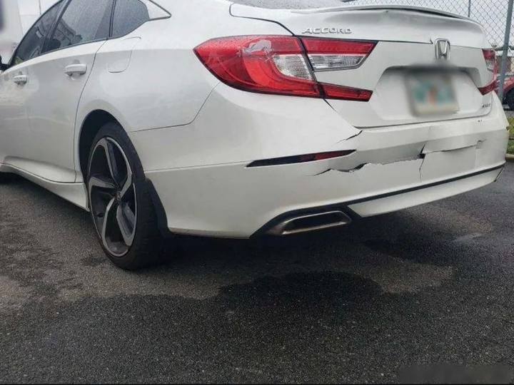 Before: torn rear bumper on a white Honda Accord, Kearny NJ