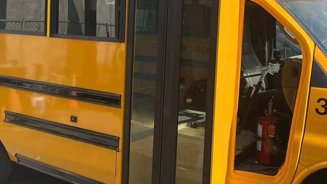 Yellow Collins school bus repainted after fleet body repair at Mickey's Auto Body in Kearny, NJ