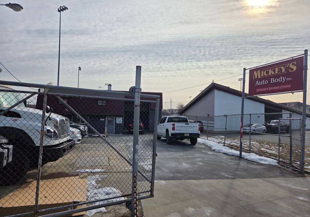 Mickey's Auto Body shop and sign on Schuyler Avenue in Kearny, NJ, the closest collision repair shop to North Arlington