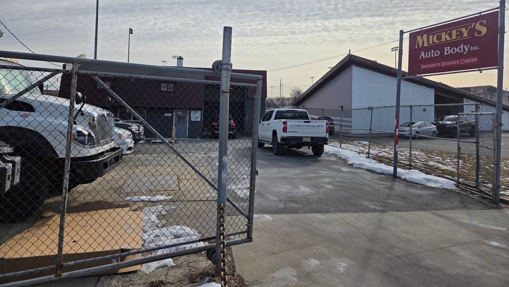 Mickey's Auto Body shop and sign on Schuyler Avenue in Kearny, NJ