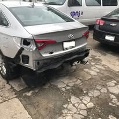 Before: rear-end collision damage on a silver Hyundai Sonata, Kearny NJ