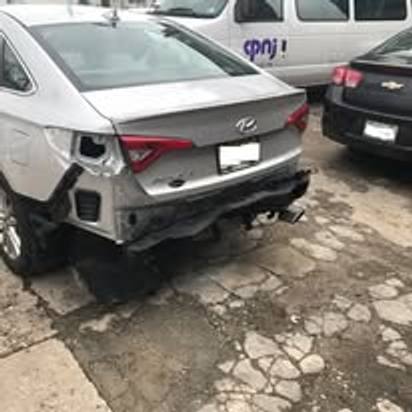 Before: rear-end collision damage on a silver Hyundai Sonata, Kearny NJ
